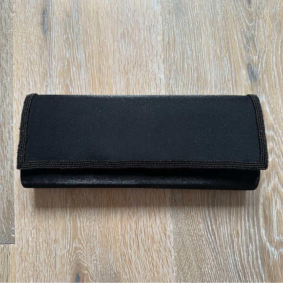 Vintage 80's Black Beaded Clutch Envelope Purse - Picture 7 of 14